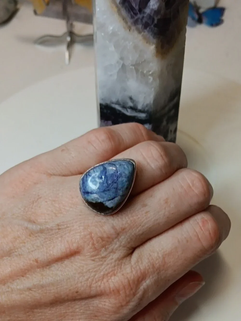 Teardrop Blue Gemstone Ring - Blue